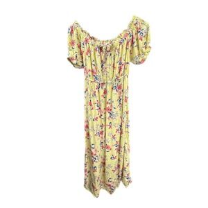 Signify Floral Midi Dress Women Medium Yellow Excellent Puff Sleeve Off Shoulder